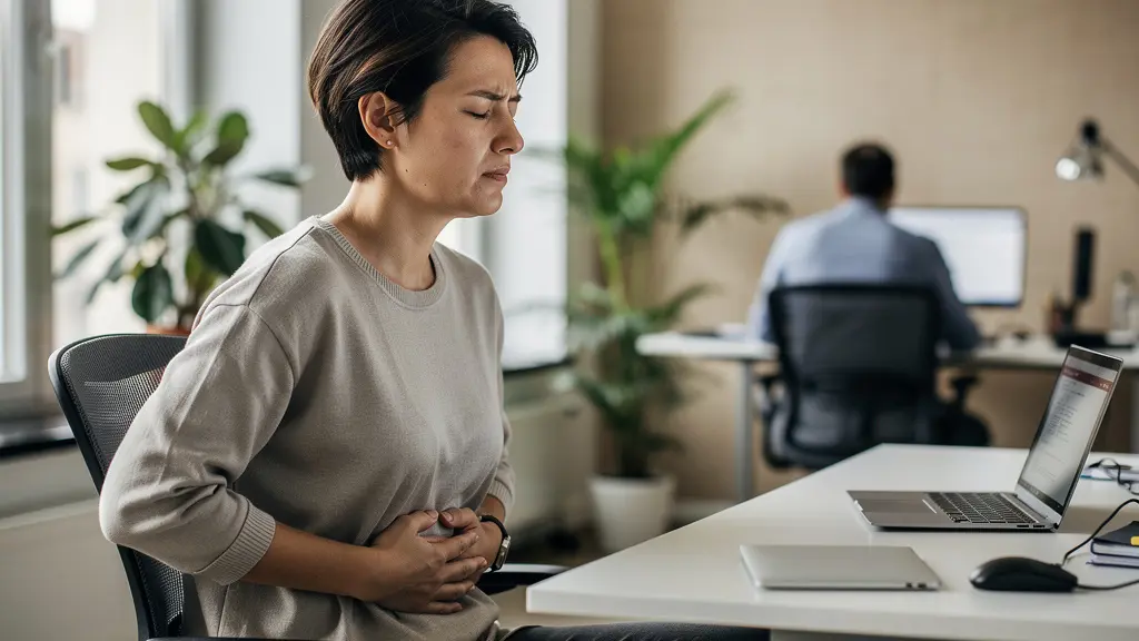 Personne au bureau pratiquant discrètement un exercice de respiration pour gérer sa douleur chronique