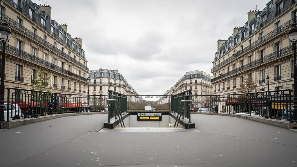 Vue en perspective d'un espace urbain français avec effet de profondeur suggérant l'anxiété spatiale