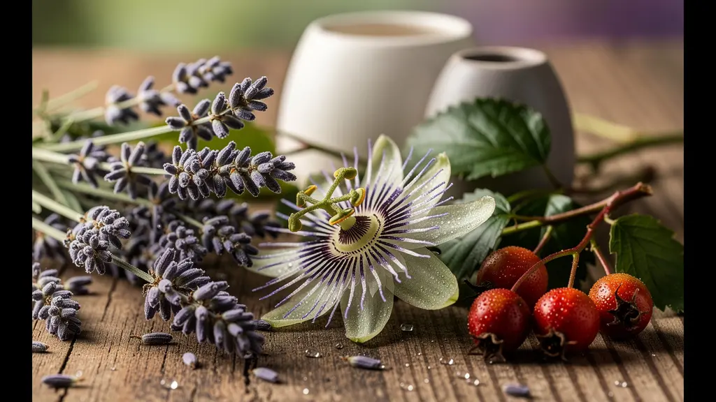 Composition naturelle de plantes médicinales apaisantes disposées harmonieusement