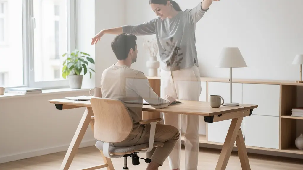 Séquence montrant une personne alternant entre différentes positions assises à son bureau de télétravail