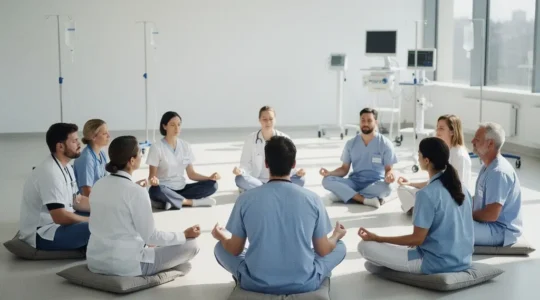 Séance de méditation MBSR en milieu hospitalier avec professionnels de santé