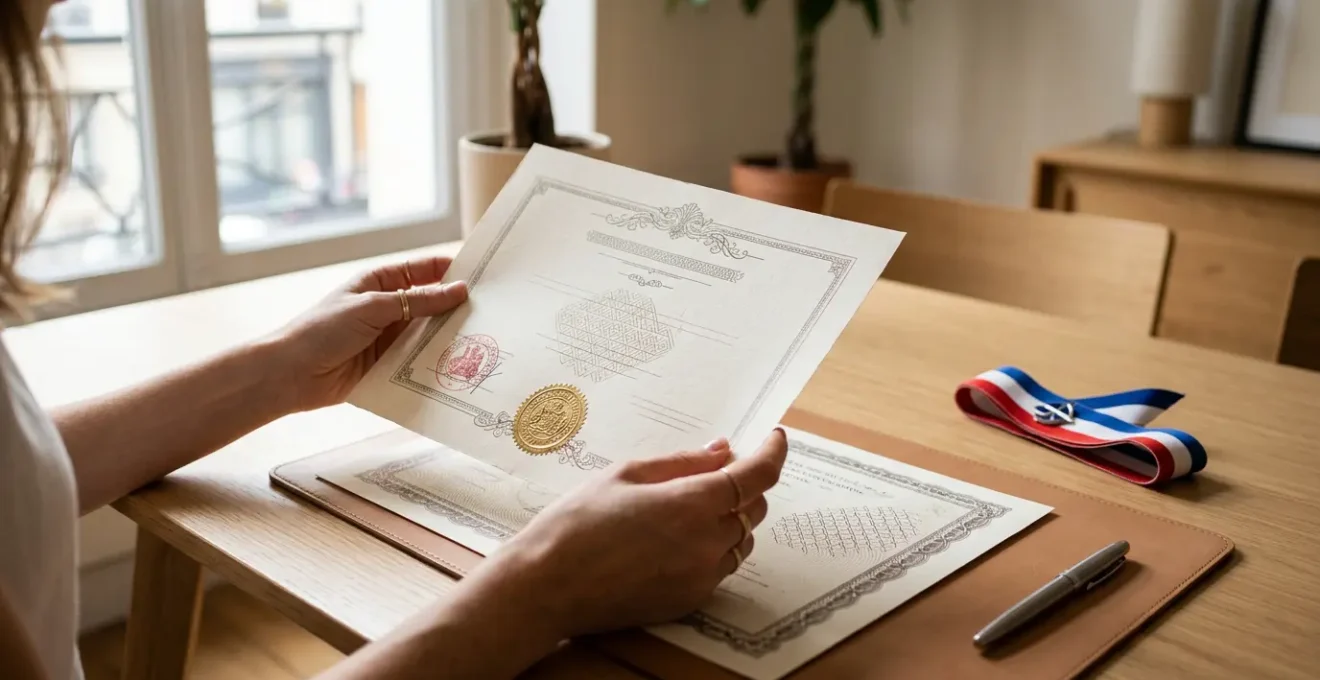 Professionnel examinant attentivement des certifications et documents officiels dans un bureau moderne