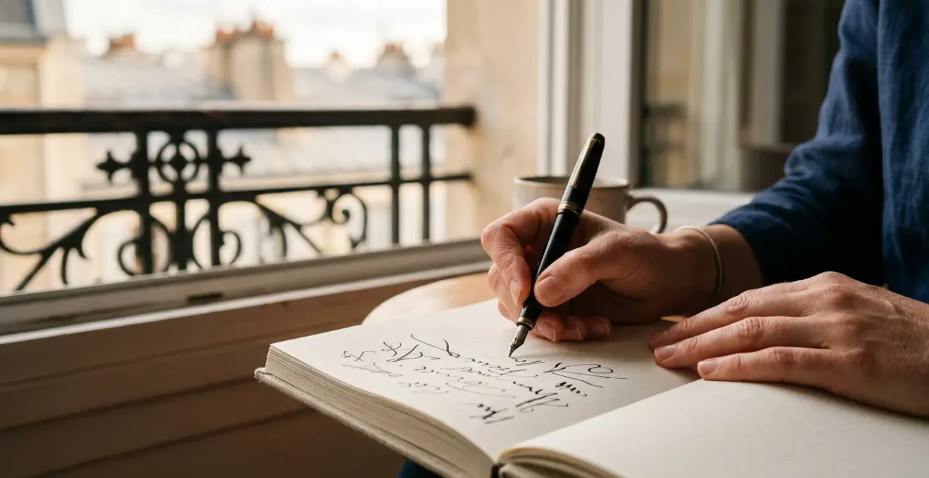 Personne écrivant dans un carnet intime au lever du jour