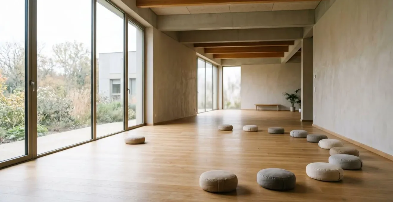Salle de méditation épurée dans un environnement hospitalier