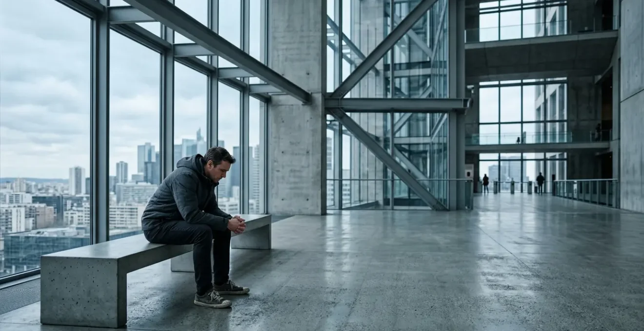 Personne dans un environnement urbain représentant le stress et le mode survie du système nerveux