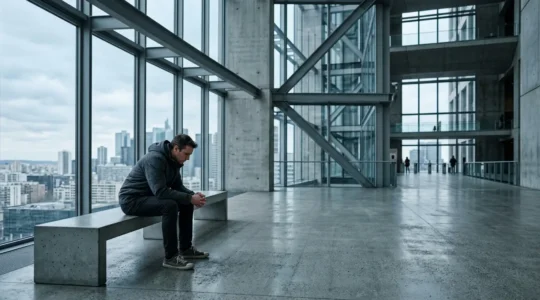 Personne dans un environnement urbain représentant le stress et le mode survie du système nerveux