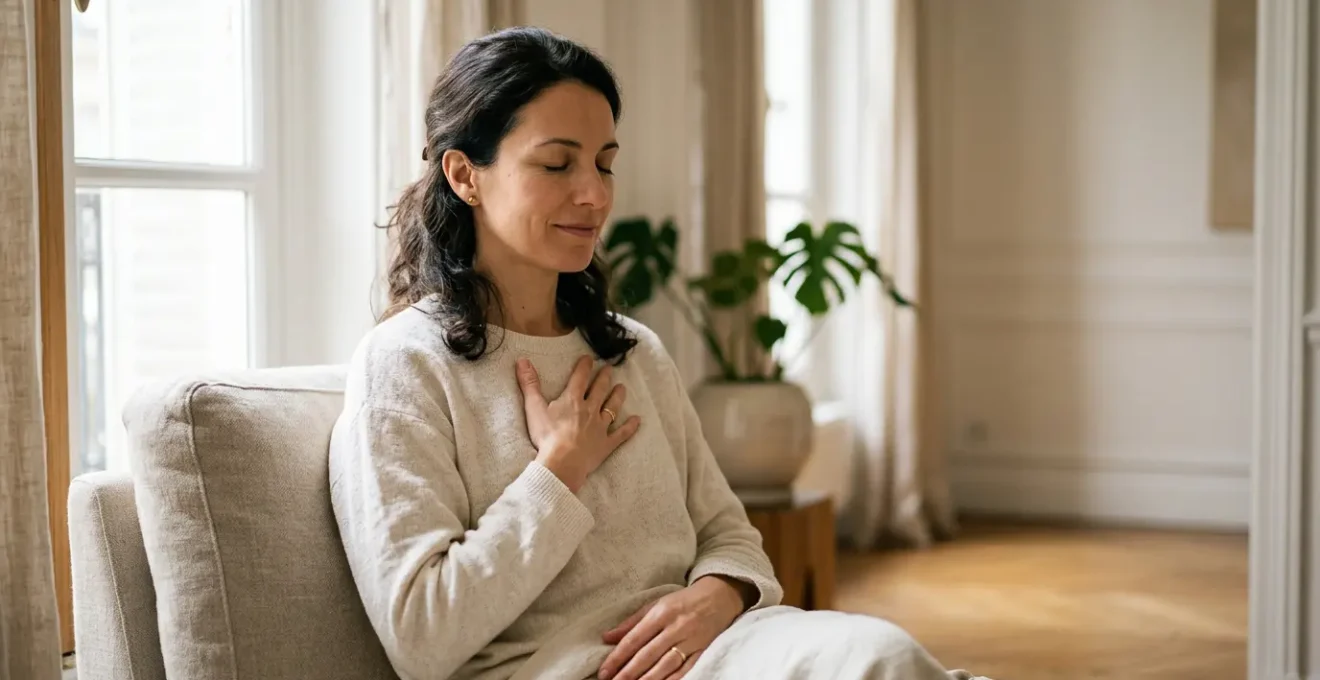 Personne pratiquant la cohérence cardiaque dans un environnement calme et apaisant