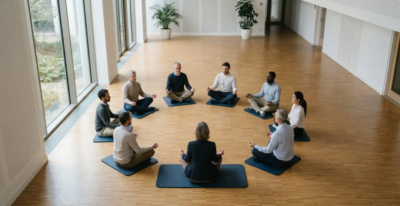 Scène de méditation laïque dans un contexte médical moderne français illustrant l'approche scientifique