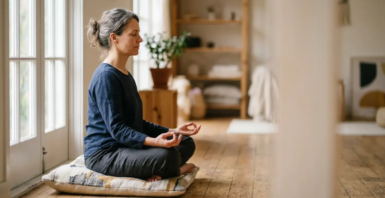 Personne en méditation dans un espace minimaliste