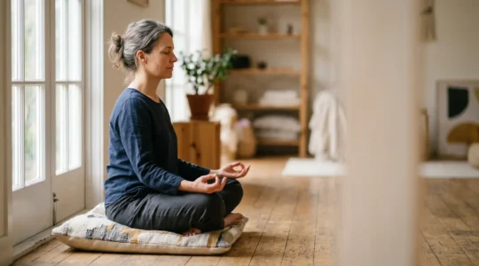 Personne en méditation dans un espace minimaliste