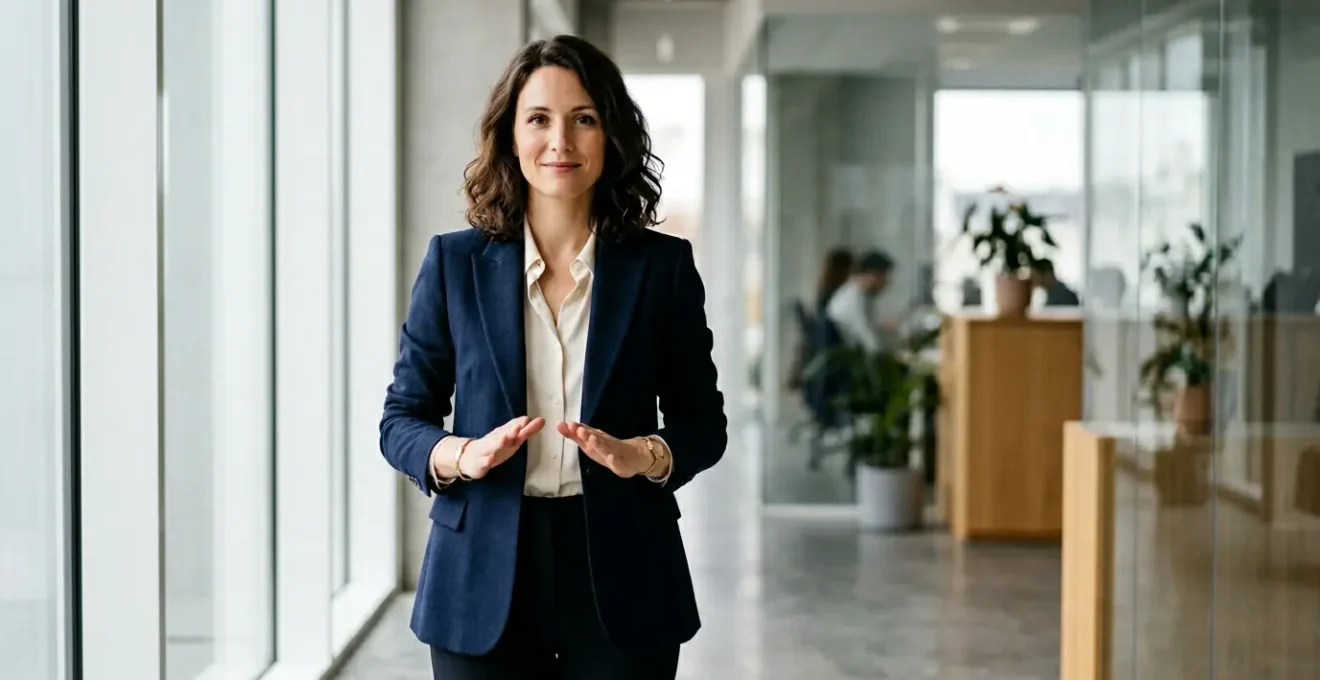 Personne affirmant ses limites avec calme et confiance dans un environnement professionnel