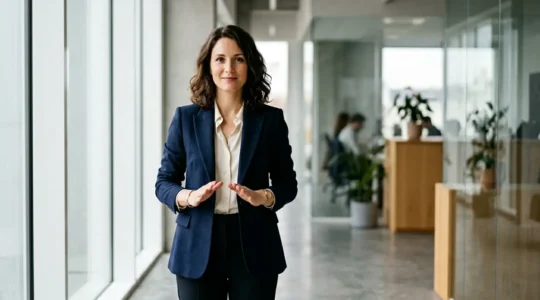 Personne affirmant ses limites avec calme et confiance dans un environnement professionnel