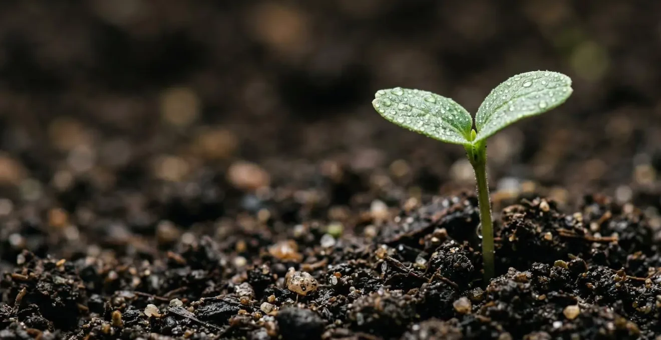 Graine en germination émergeant du sol symbolisant la renaissance et le rebond entrepreneurial