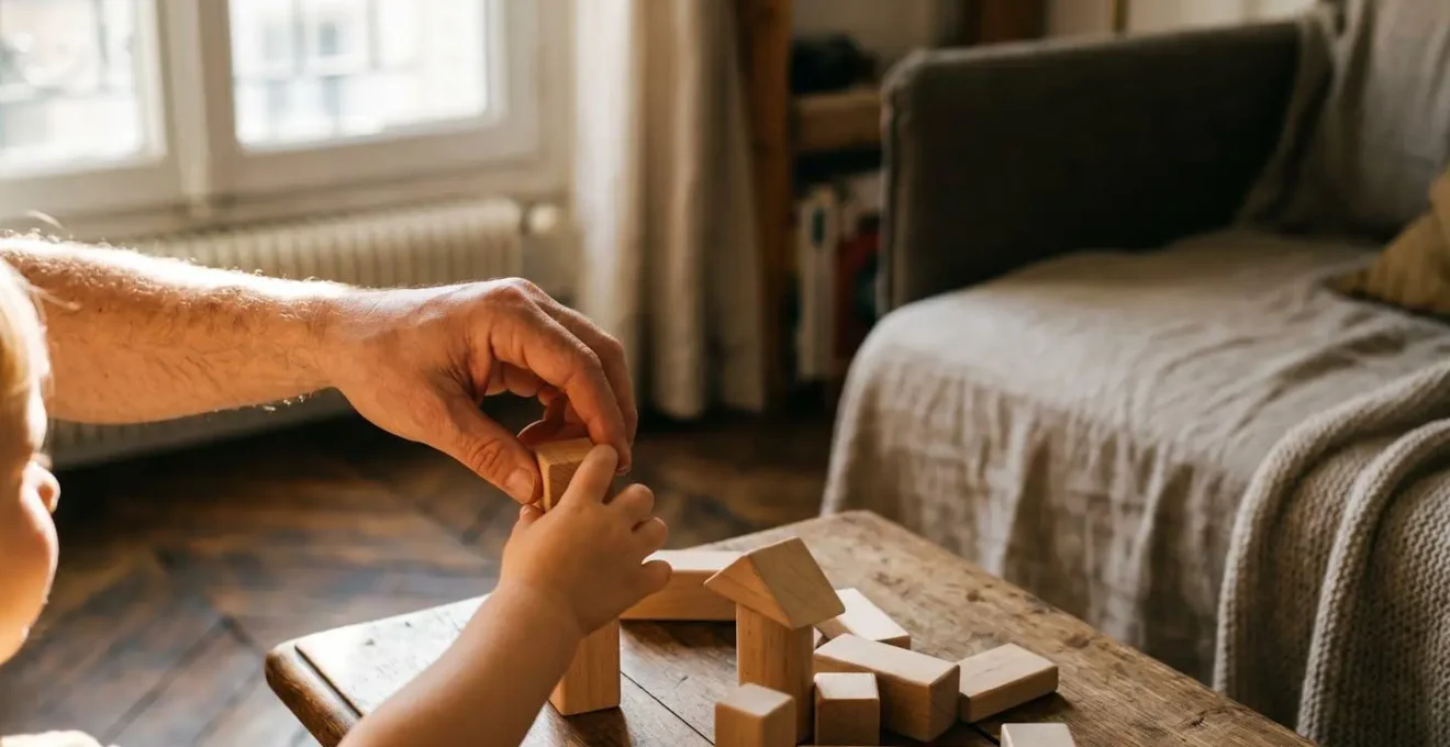 Moment d'interaction authentique entre parent et enfant illustrant la qualité de présence