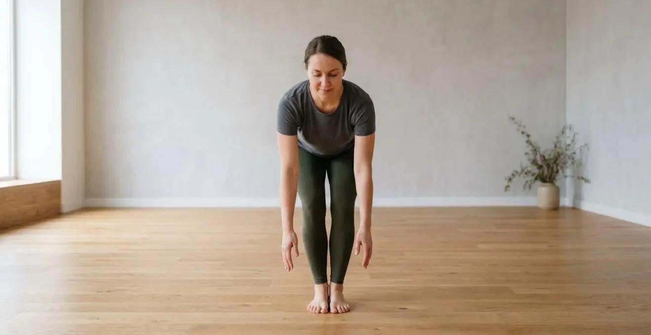 Scene minimaliste montrant une personne en mouvement doux dans un espace lumineux