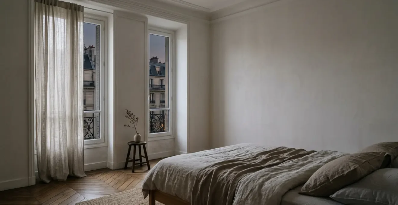 Chambre sereine avec lumière naturelle douce et espace de repos pour un sommeil profond réparateur